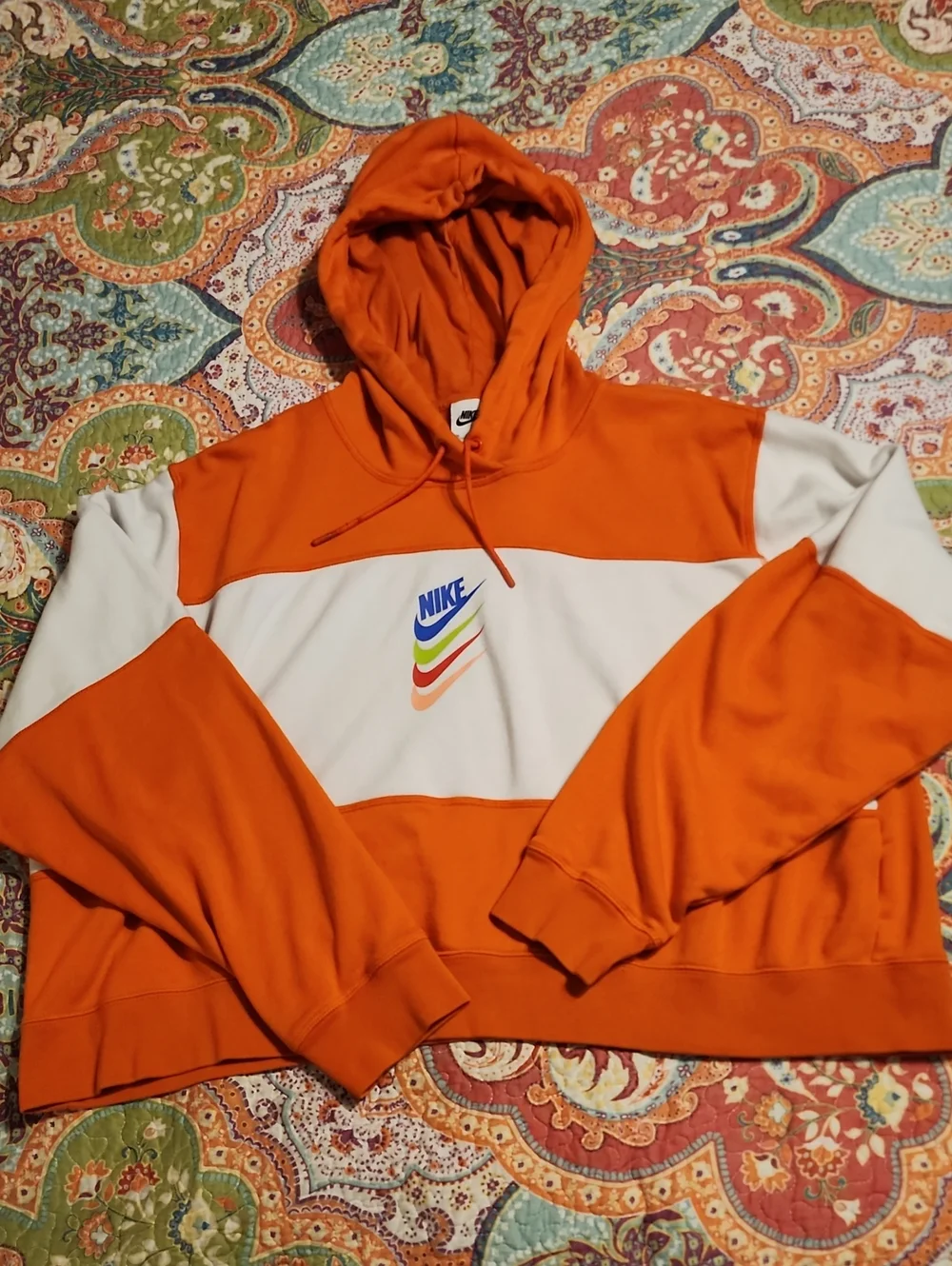 Nike Orange & White Cropped Hoodie | Size XXL